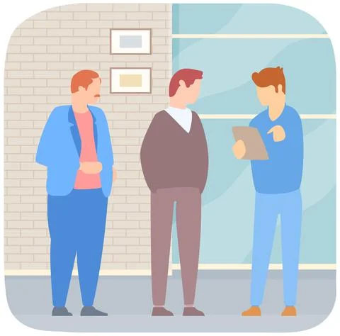 Team thinking and brainstorming. Analytics of company information. Colleagues at Stock Illustration