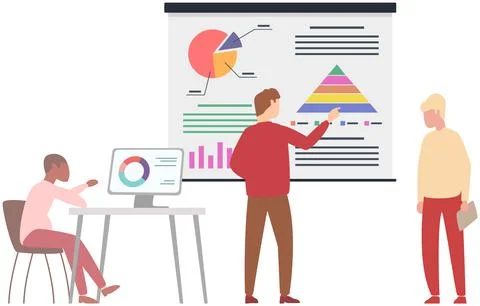 Team thinking and brainstorming. Analytics of company information. Colleagues at Stock Illustration