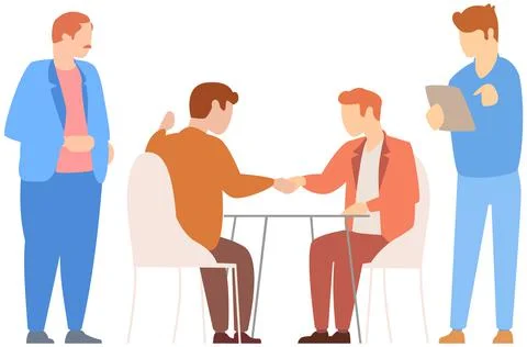 Team thinking and brainstorming. Analytics of company information. Colleagues at Stock Illustration