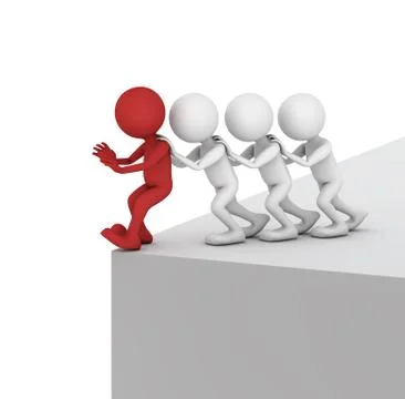 Team of three people being pushed into the abyss of human Stock Illustration