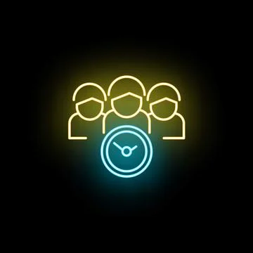 Team time management icon glowing neon yellow blue Stock-Illustration