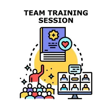 Team training session delivering knowledge and online education Illustrazione stock
