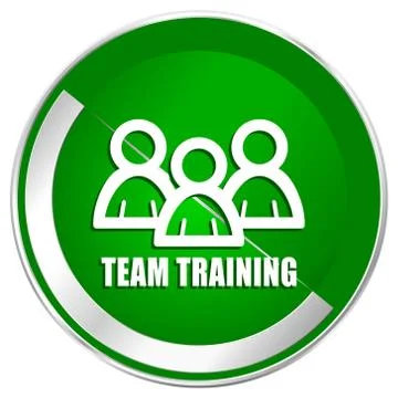 Team training silver metallic border green web icon. Stock Illustration