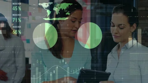 Team of two pointing tablet reviewing business charts appearing male coworker Stock-Footage 312071630