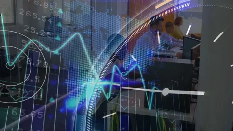 Team typing in open office, animated clock overlay appearing and pulsing Stock Footage 332505037