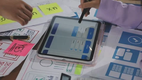 Team of UI UX web designer are working together to develop mobile responsiv.. Stock Footage 310534501