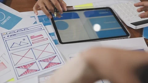 Team of UI UX web designer are working together to develop mobile responsiv.. Stock Footage 310534504