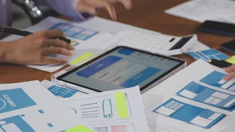 Team of UI UX web designer are working together to develop mobile responsiv.. Stock Footage 310534506