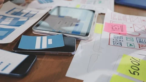 Team of UI UX web designer are working together to develop mobile responsiv.. Stock Footage 310534569