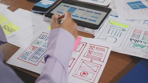 Team of UI UX web designer are working together to develop mobile responsiv.. Stock Footage 310534581