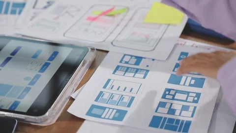 Team of UI UX web designer are working together to develop mobile responsiv.. Stock Footage 310534584