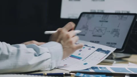 Team of UI UX web designer are working together to develop mobile responsiv.. Stock Footage 312243721