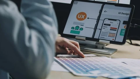 Team of UI UX web designer are working together to develop mobile responsiv.. Stock Footage 312243732