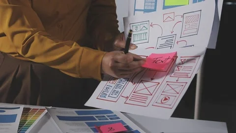 Team of UI UX web designer are working together to develop mobile responsiv.. Stock Footage 313584585