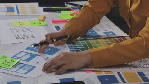 Team of UI UX web designer are working together to develop mobile responsiv.. Stock Footage 313584917