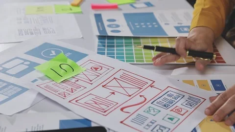 Team of UI UX web designer are working together to develop mobile responsiv.. Stock Footage 313584926