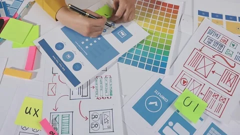 Team of UI UX web designer are working together to develop mobile responsiv.. Stock Footage 313584997