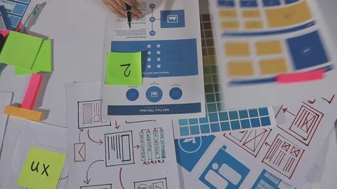 Team of UI UX web designer are working together to develop mobile responsiv.. Stock Footage 313585017