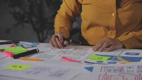 Team of UI UX web designer are working together to develop mobile responsiv.. Stock Footage 313585055