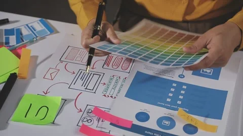 Team of UI UX web designer are working together to develop mobile responsiv.. Stock Footage 313585167