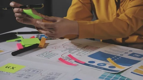 Team of UI UX web designer are working together to develop mobile responsiv.. Stock Footage 313585187