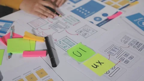 Team of UI UX web designer are working together to develop mobile responsiv.. Stock Footage 313585271
