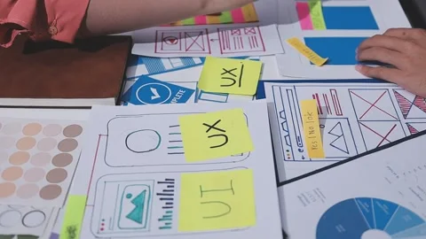 Team of UI UX web designer are working together to develop mobile responsiv.. Stock Footage 326303123