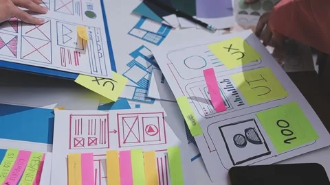 Team of UI UX web designer are working together to develop mobile responsiv.. Stock Footage 326303473