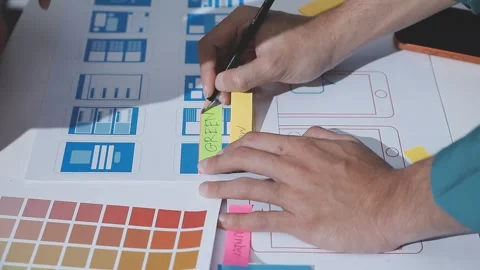 Team of UI UX web designer are working together to develop mobile responsiv.. Stock Footage 328847543