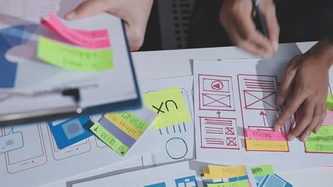 Team of UI UX web designer are working together to develop mobile responsiv.. Stock Footage 328848656
