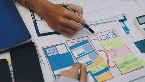 Team of UI UX web designer are working together to develop mobile responsiv.. Stock Footage 330333865