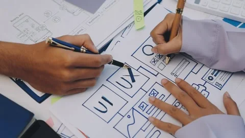 Team of UI UX web designer are working together to develop mobile responsiv.. Stock Footage 330333874