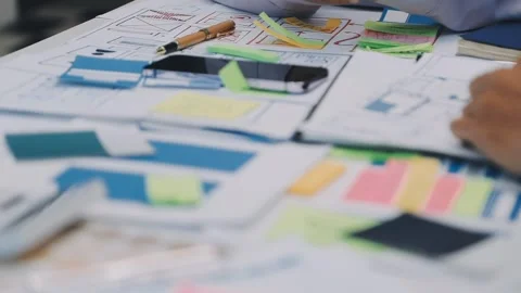 Team of UI UX web designer are working together to develop mobile responsiv.. Stock Footage 330333894