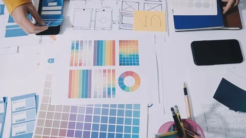 Team of UI UX web designer are working together to develop mobile responsiv.. Stock Footage 336485922
