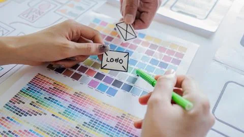 Team of UI UX web designer are working together to develop mobile responsive Stock Photos