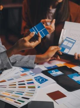 Team of UI UX web designer are working together to develop mobile responsiv.. Foto stock