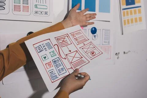 Team of UI UX web designer are working together to develop mobile responsiv.. Stock Photos