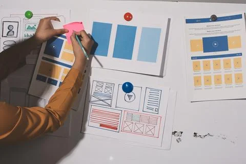 Team of UI UX web designer are working together to develop mobile responsiv.. Stock Photos