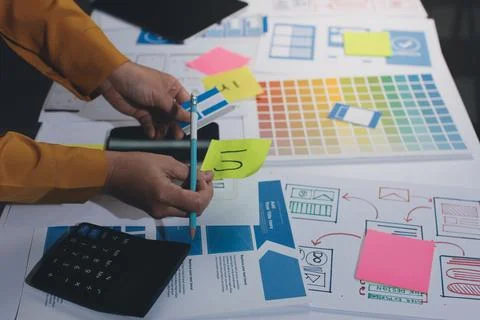 Team of UI UX web designer are working together to develop mobile responsiv.. Stock Photos