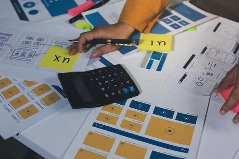 Team of UI UX web designer are working together to develop mobile responsiv.. Foto stock