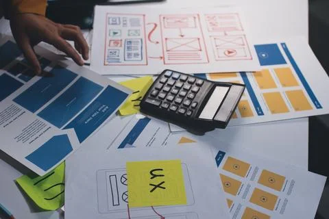 Team of UI UX web designer are working together to develop mobile responsiv.. Foto stock