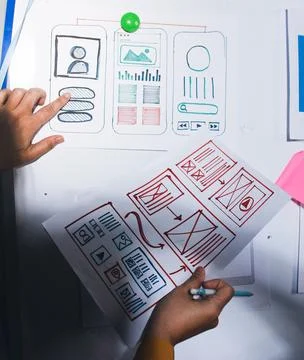 Team of UI UX web designer are working together to develop mobile responsiv.. Stock Photos
