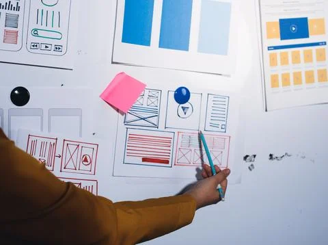 Team of UI UX web designer are working together to develop mobile responsiv.. Stock Photos