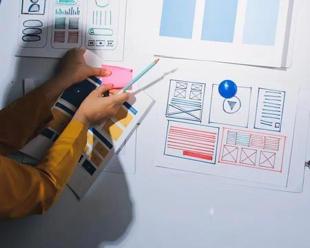 Team of UI UX web designer are working together to develop mobile responsiv.. Foto stock