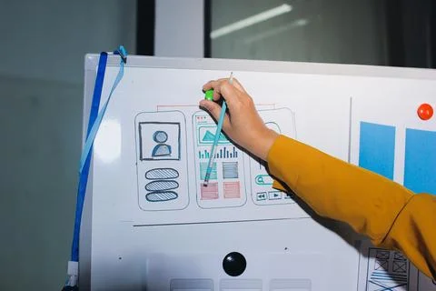Team of UI UX web designer are working together to develop mobile responsiv.. Stock Photos