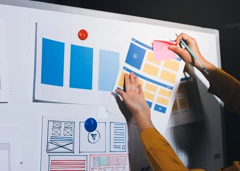 Team of UI UX web designer are working together to develop mobile responsiv.. Stock Photos