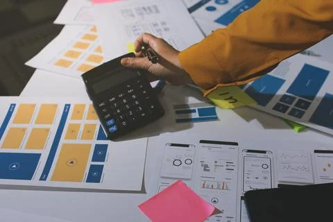 Team of UI UX web designer are working together to develop mobile responsiv.. Foto stock