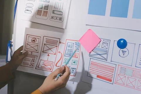 Team of UI UX web designer are working together to develop mobile responsiv.. Foto stock