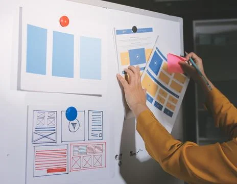 Team of UI UX web designer are working together to develop mobile responsiv.. Foto stock