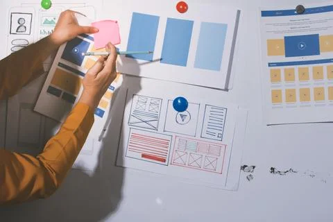 Team of UI UX web designer are working together to develop mobile responsiv.. Stock Photos